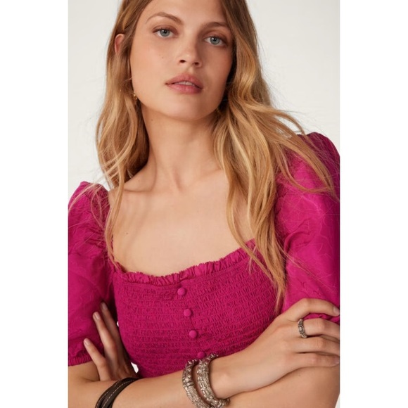 Ba&sh Sasha Smocked Dress in Fuchsia, Medium - Picture 3 of 16